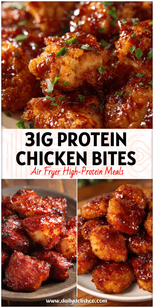 Golden glazed Air Fryer Easy Honey Chicken Bites served on a plate, a perfect Chicken Recipes Airfryer meal.
